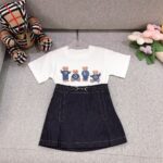 폴로 여아 곰 인쇄 반팔+데님 스커트 세트 - 이미지 2