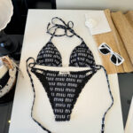 👙미우미우 전면레터링 끈비키니 베이지톤 바캉스 분리수영 - 이미지 2