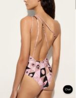 푸치 핑크블랙 기하무늬 편어깨 원피스수영복 투톤 고급 바캉스 수영복 - 이미지 3