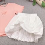 펜디 아동 입체 리본 반팔+버섯 스커트 세트 - 이미지 5