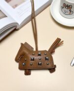 에르메스 스타일 스터드 말 장식 최상층양피 다색 선택 가방 키링 - 이미지 8