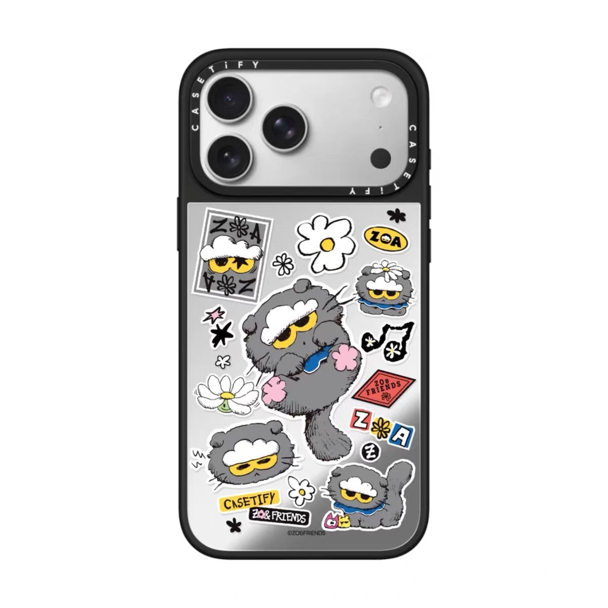 IMG_0868 권지용 ZO&FRIENDS ZOA 회색고양이 콜라보 CASETiFY 폰케이스 귀여운 데이지 스티커 미러 충격방지 케이스 - 이미지 1