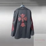 크롬하츠 중량 380g 십자가 가죽태그 컬러매치 자수 긴팔 티셔츠 - 이미지 2