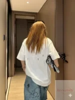 크롬하츠 십자가 패치 자수 반팔 티셔츠 오버사이즈 커플 캐주얼 남녀공용 - 이미지 3