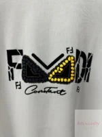 펜디 하이엔드 스톤장식 천패치 공정 반팔 티셔츠 루즈핏 럭셔리 데일리 남녀공용 - 이미지 3