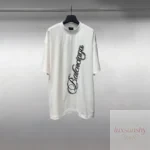 발렌시아가 기울어진 캘리그라피 하트 문자 반팔티 OS 하이넥 루즈핏 남녀공용 - 이미지 5