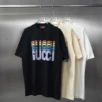 구찌 레인보우 스트라이프 GUCCI 로고 프린트 반팔티 삼색 남녀공용