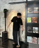 발렌시아가 26SS 더블링 스몰로고 자수 반팔티 260g 고중량 이중사 타지마 자수 드롭숄더 남녀공용 티셔츠 - 이미지 2
