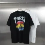 발렌시아가 PARIS 석양 에펠탑 프린트 반팔티 오버숄더 루즈핏 남녀공용
