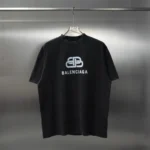 발렌시아가 BB 인터락 로고 프린트 반팔 티셔츠 디스트로이드 넥 오버사이즈 고중량 면 남녀공용 커플티