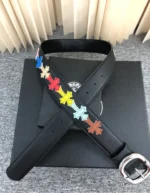 크롬하츠 셀럽 동일 디자인 크로스 진가죽 벨트 컬러 패치 스티치 패션 멀티 매치 벨트 신상 최상층 소가죽 트렌디 벨트 - 이미지 2