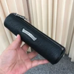 크롬하츠 십자가 메탈 천연가죽 원통 필통 다용도 휴대용 지퍼 화장품 파우치