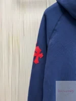 크롬하츠 네이비 레드 십자가 자수 후드 맨투맨 OS 루즈핏 캥거루 포켓 남녀공용 - 이미지 8